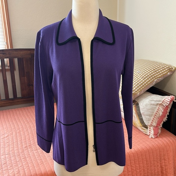 Exclusively Misook Petite Purple Black Stripe Zip Front Jacket size SP - Picture 5 of 15
